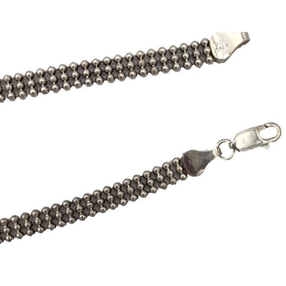 Unisex Italian 925 Sterling Silver 3 Row Beaded Necklace 18" Chain - Picture 4 of 6